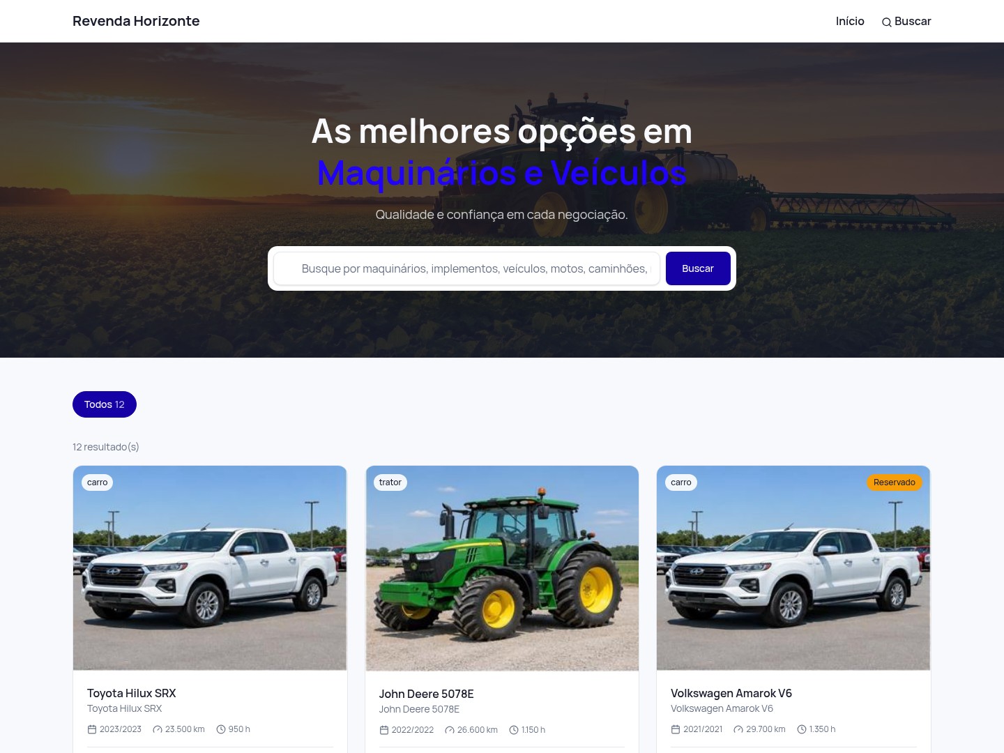 Catálogo online da revenda com dados fictícios de demonstração